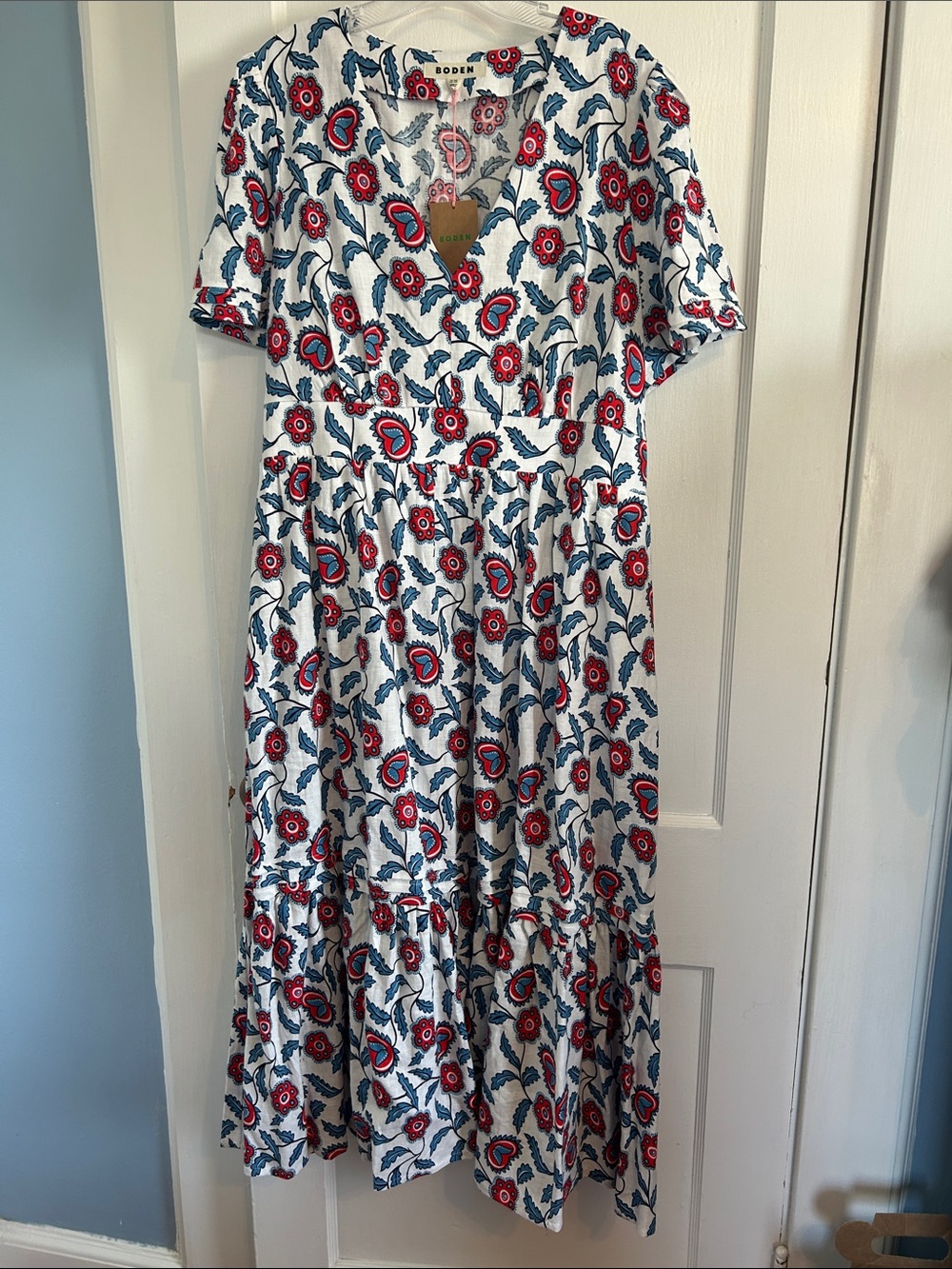 NWT Boden Eve 100% Linen Midi Dress With Short Sleeves Size 14 - Picture 3 of 13